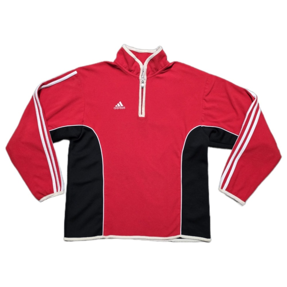 Vintage 90s Adidas Soccer Deep Pile Fleece‎ 1/4 Zip SweatShirt Mens Sz M Red